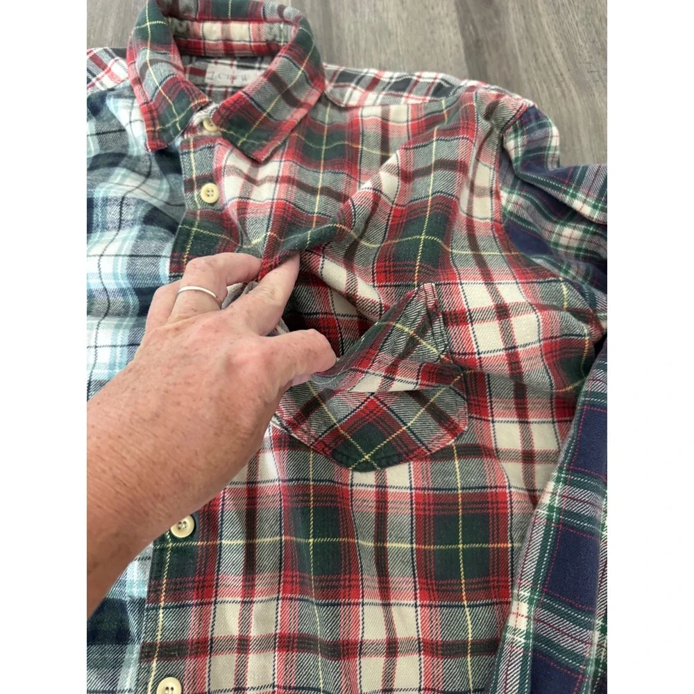 J.Crew Patchwork Plaid Flannel Button Down Shirt Multicolor Preppy Men's Large